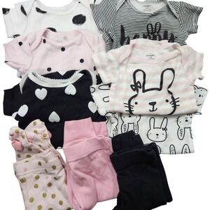 Lot of 9 Easter Gerber Size 0-3 Month Baby Girl Clothes Onsies & Leggings